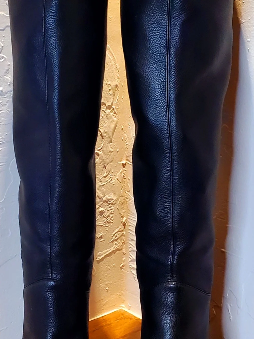Colin Stuart Womens Sz7 Tall Leather Boots Black Knee High Cuff 3.75